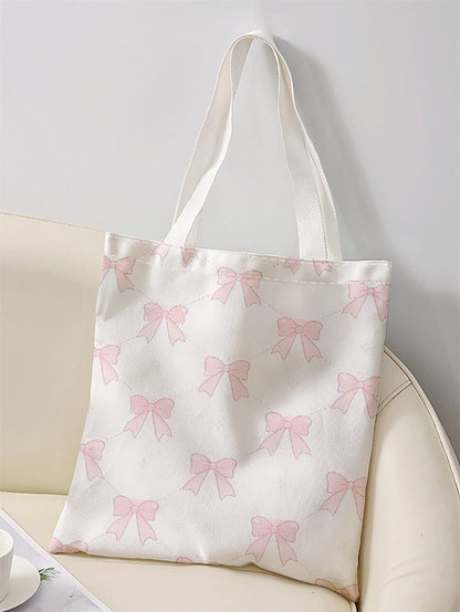 Bow pattern printed casual handbag, reusable fashionable backpack, multifunctional handbag, canvas shopping bag