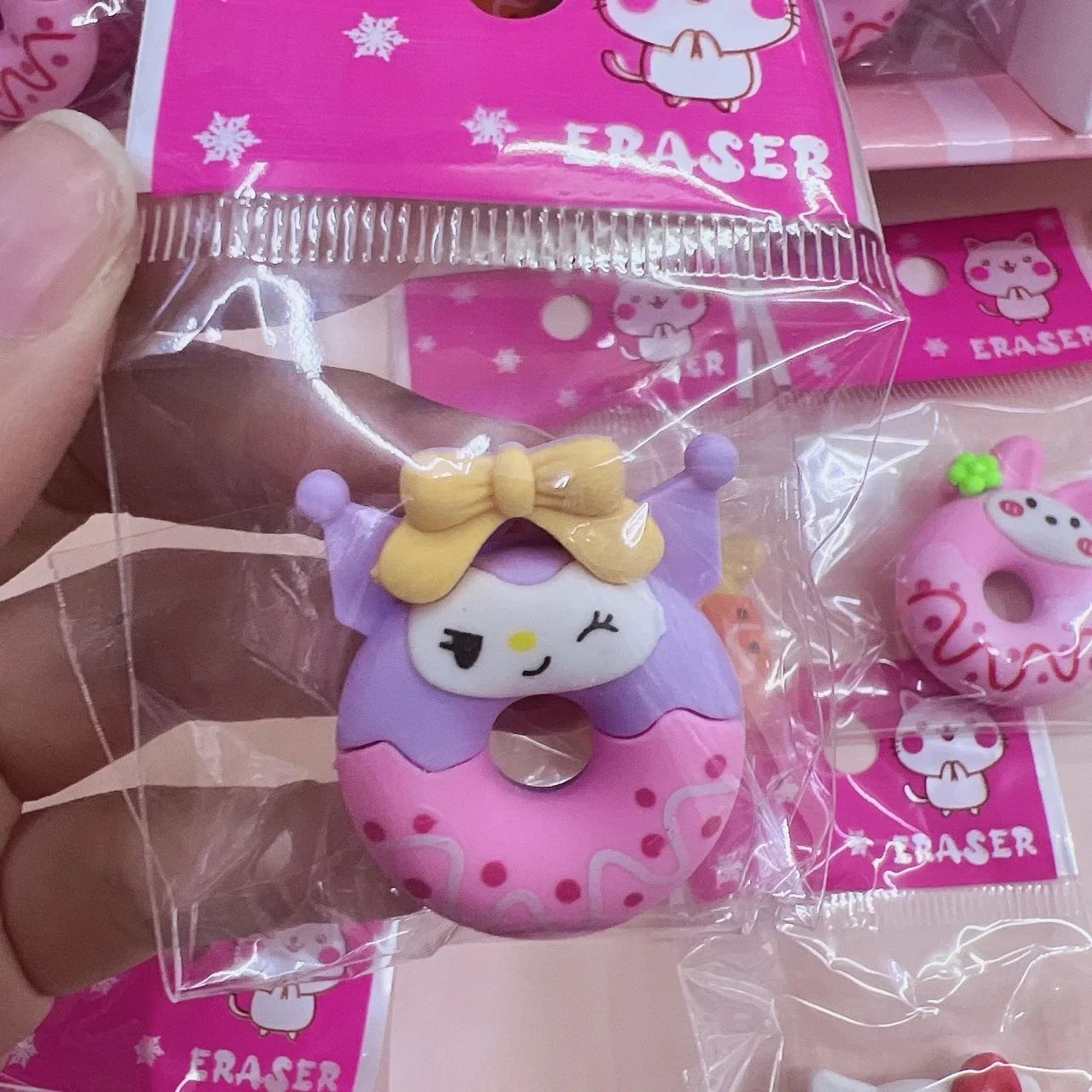 6 pçs/conjunto Borracha Sanrio Anime Hello Kitty Kurumi Cão Canela Donut Borracha Lápis Artigos de Papelaria Estudantis Presentes Infantis