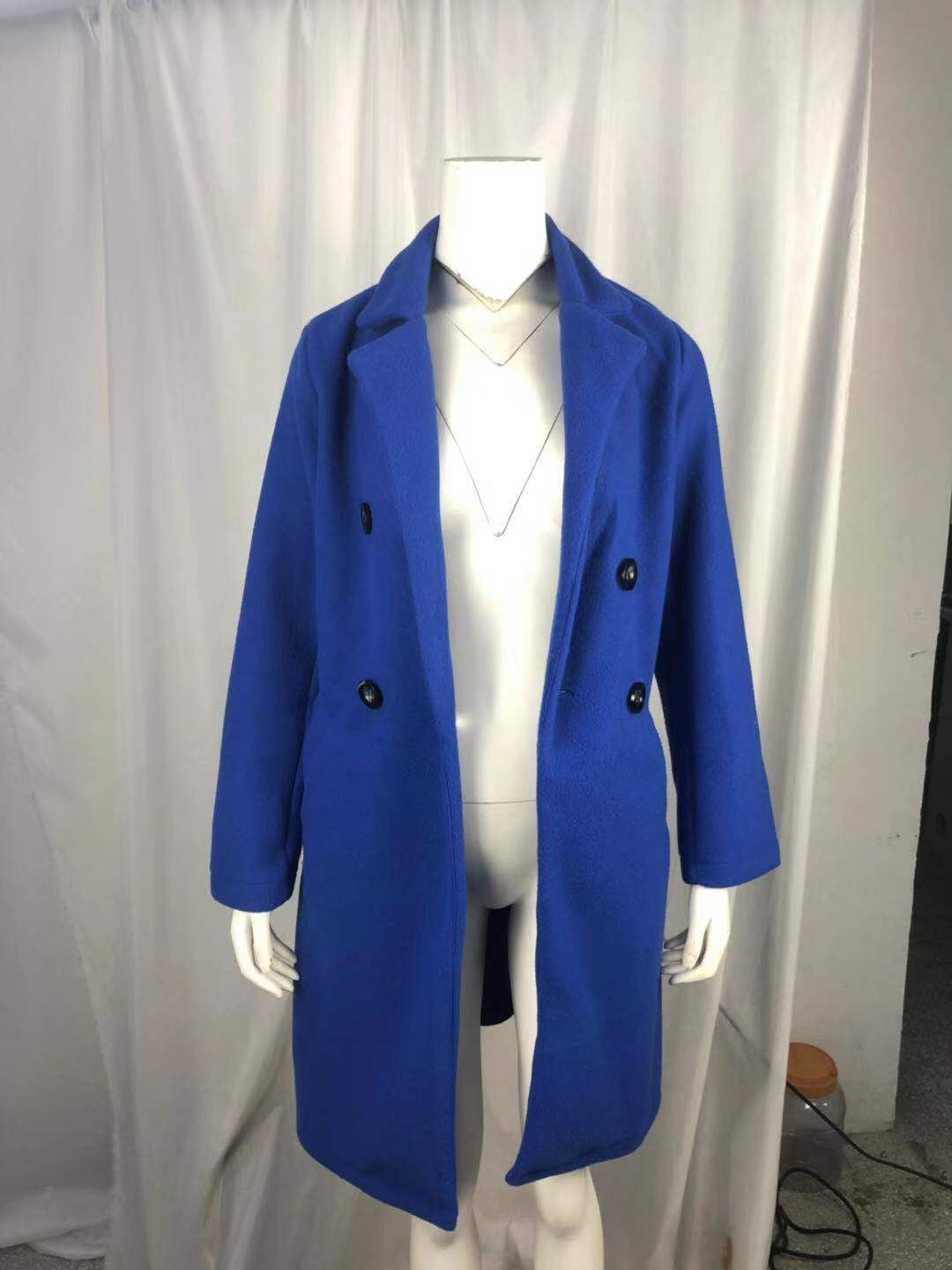 2024 European and American New Solid Color Lapel Mid length Button Woolen Coat for Women