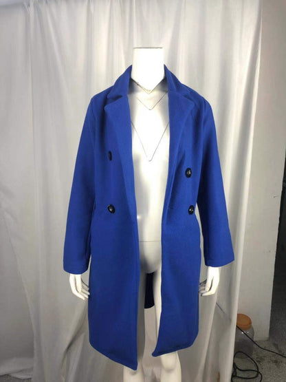 2024 European and American New Solid Color Lapel Mid length Button Woolen Coat for Women