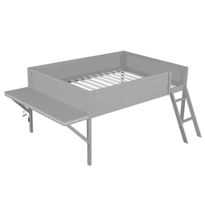 Cama Loft para Jogos de Tamanho Grande com Escrivaninha e Luzes LED, Acabamento Cinza, Design Elegante que Economiza Espaço