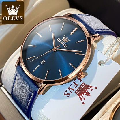 OLEVS 5869 Watch Man Casual Fashion Original Quartz Watch Waterproof Luminous Leather Strap Watches For Men Thin Watch Dial