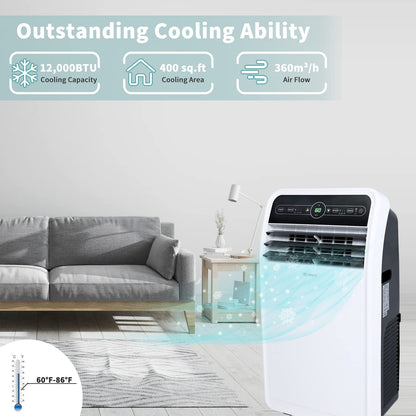 Ar-Condicionado Portátil Shinco 12.000 BTU Smart Wi-Fi, Unidade de AC Portátil com Modos Integrados de Resfriar, Desumidificar e Ventilar para Ambientes