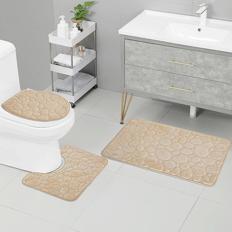 1 Set of Solid Color Simple Bathroom Water-absorbing and Non-slip Floor Mat Stone Pattern, Comfortable and Soft, Three-piece Set