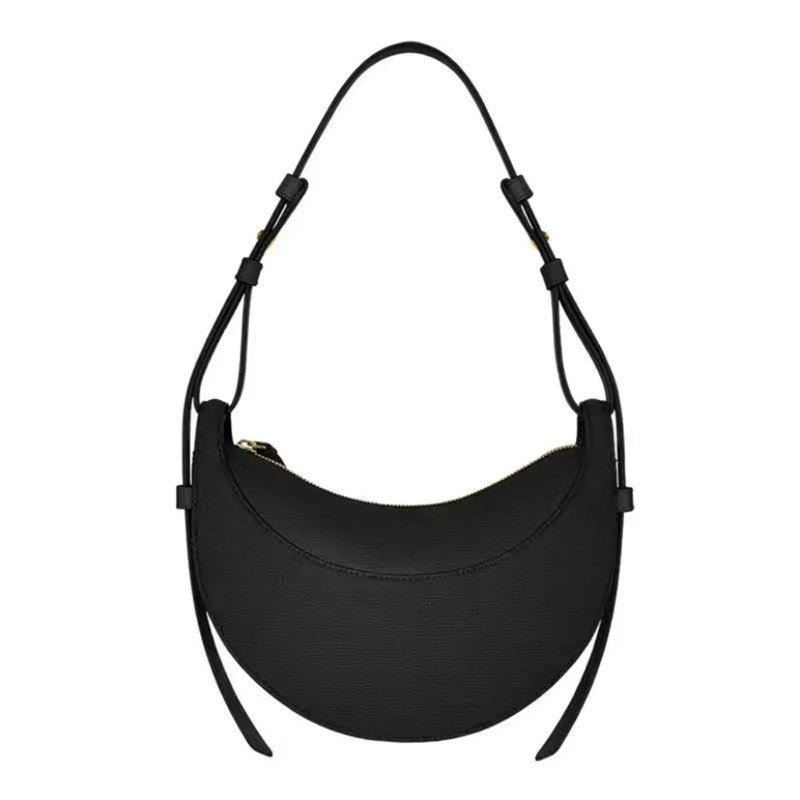 French fashion genuine leather women's shoulder bag, crescent bag, niche design zipper closure shoulder crossbody bag