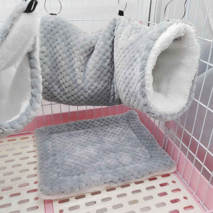 Rede de estimação quente de inverno, rede de hamster de pelúcia espessa de camada dupla, chinchila, porquinho da índia, furão, saco de dormir, gaiola suspensa de hamster