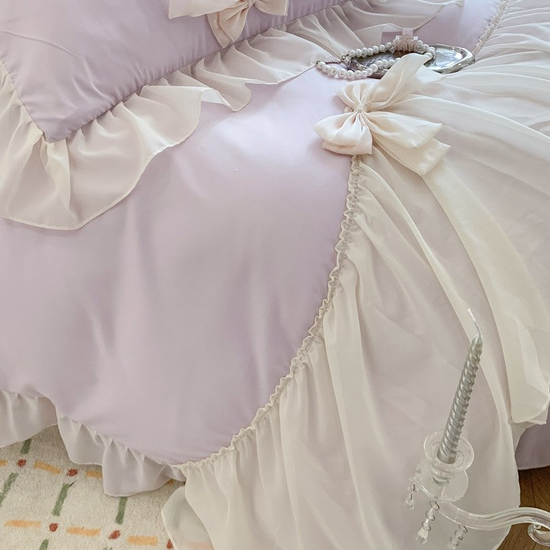 3pcs White Bedding set ruffles Duvet Cover Set (1*Duvet Cover + 2*Pillowcase, Without Core)for bedroom guest room