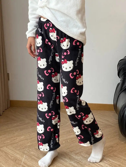 Y2K Hello Kitty Pajamas Pants Sanrio Anime Women's Pajama Pants Cartoon Fashion Home Sleepwear Trousers Leisure Home Clothing