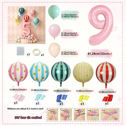 Pink 32 inch Digital 4D Striped Star Foil balloon Set, Ribbon Suitable for Birthday Parties, Showers, Anniversaries, Christmas