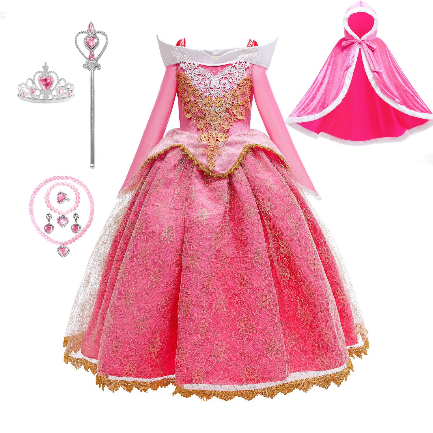 Sleeping Beauty Aurora Princess Halloween Cosplay Dress Off Shoulder Gift Carnival Party Fancy Princess Lace Dress