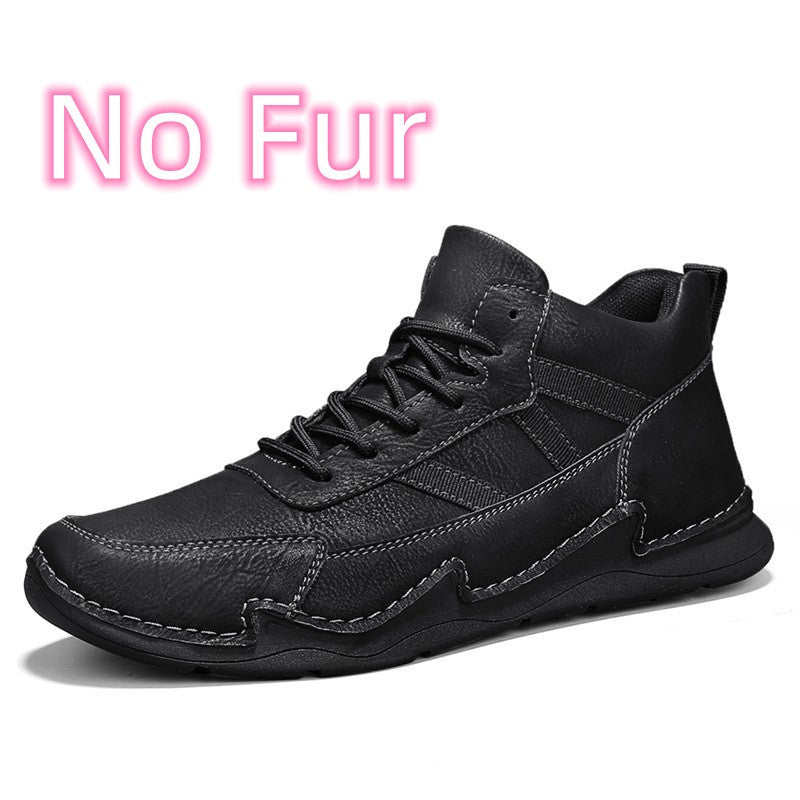 Handmade Mens Low Top Sneakers Classic Mens Leather High Top Shoes Fashion Outdoor Motorcycle Boots Lace Up Non-Slip Ankle Boots