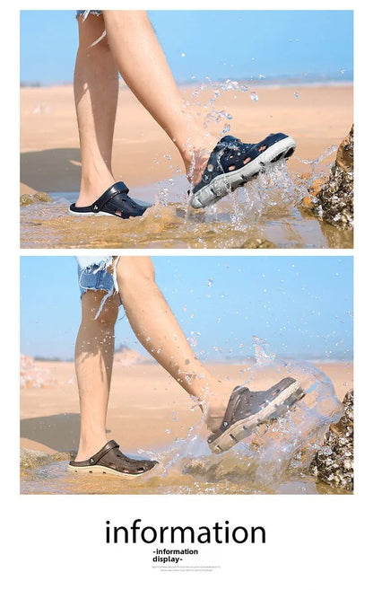 2024 Summer Plus Size Hollow Out Sandals Men's Breathable Slippers Trendy Thick Base Slip-On Beach Shoes Men's Footwear