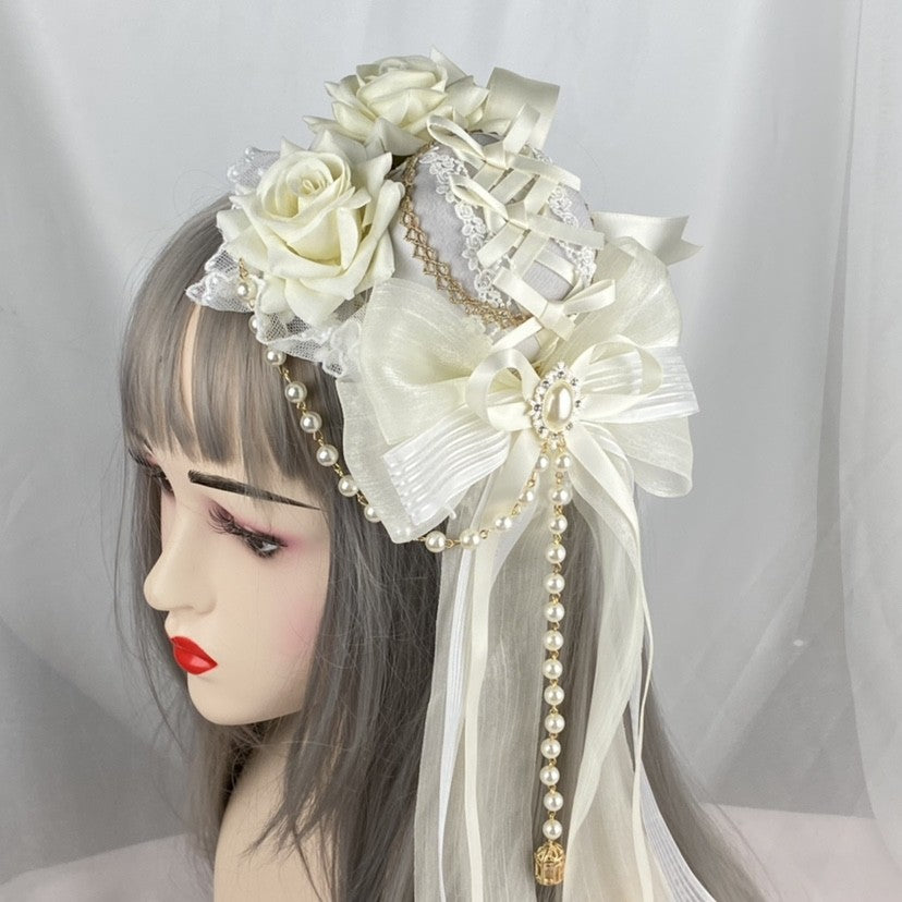 Chapéu de Aba Lisa Lolita Branco Rosa Versátil Lo Flor Casamento Elegante Acessórios de Cabelo