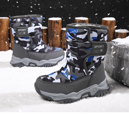 2025 Winter Children Shoes Plush Waterproof Fabric Non-Slip Girl Shoes Rubber Sole Snow Boots Fashion Warm Outdoor Boots