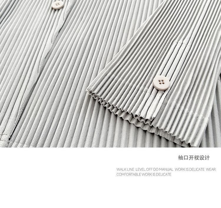 Miyake New 2025 Spring Suit Long Sleeve Pleated Pleated Men's Jacket Lapel Pleated Solid Color Fashion Loose Plisse Casual Top