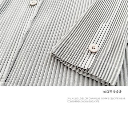 Miyake New 2025 Spring Suit Long Sleeve Pleated Pleated Men's Jacket Lapel Pleated Solid Color Fashion Loose Plisse Casual Top