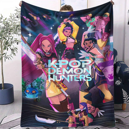1 cobertor de flanela k-pop Demon Hunters Huntrix Cobertor macio e quente de qualidade Cobertor de inverno infantil para sofá cama Macio e fofo