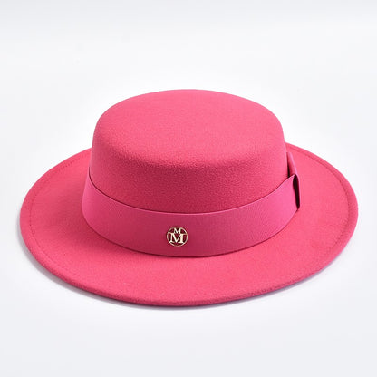 British Style Fedora Hats for Women Fashion Autumn Winter Flat Top Bow Elastic Ribbon Felt Hats Wedding Dress Jazz Cap