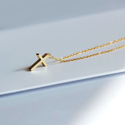 Colar de Cruz em Aço Inoxidável Banhado a Ouro para Mulheres e Homens, Colares de Corrente Exclusivos, Presente de Aniversário, Acessórios de Joalheria