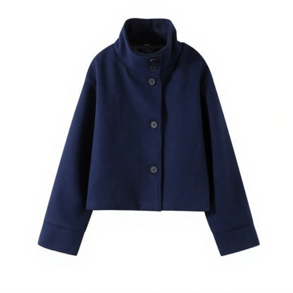 Elegant Stand Collar Woolen Jacket For Women Y2K Single Breasted Button Pockets Coat Lady 2025 Autumn Winter Street Chic Outwear