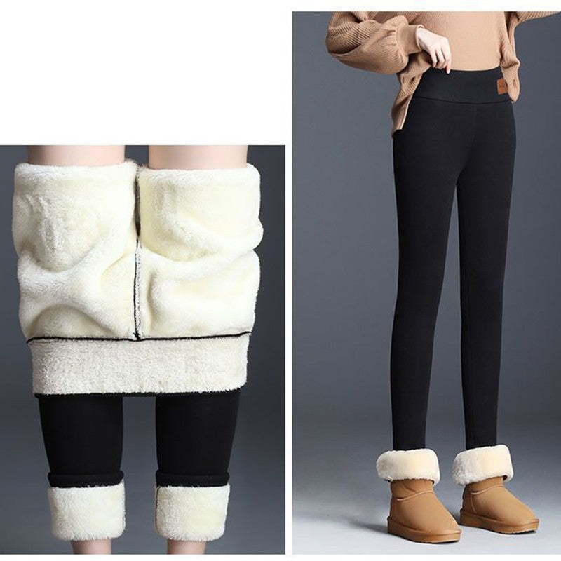 Winter Lady Snow Warm High Waist Pants Girls Fleece Thicken Straight Leg Trousers Women Slim Fit Thermal Plush Pants