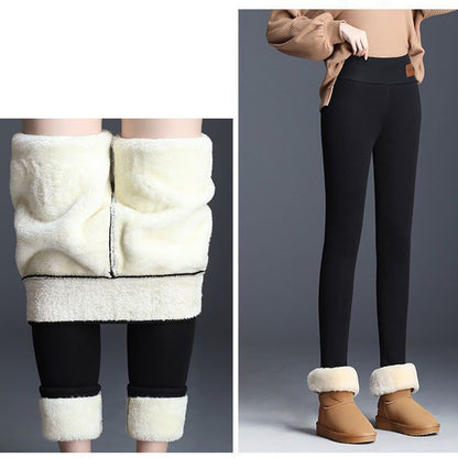Winter Lady Snow Warm High Waist Pants Girls Fleece Thicken Straight Leg Trousers Women Slim Fit Thermal Plush Pants