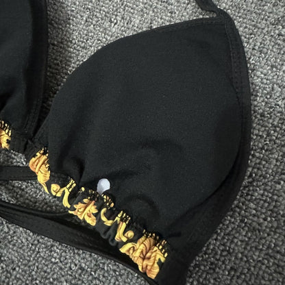 New Sexy Swimsuit Golden Floral Print Two Piece Bikini Female Brazilian Bather Bathing Suit Women Swimwear Beach biquínis