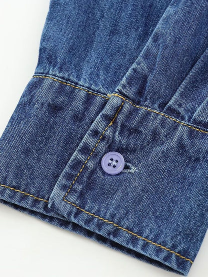 DiYiG  WOMAN 2024 Autumn and Winter New Fashion Lazy Style Denim Shirt Chic Doll Collar Button Versatile Top Blouses Mujer