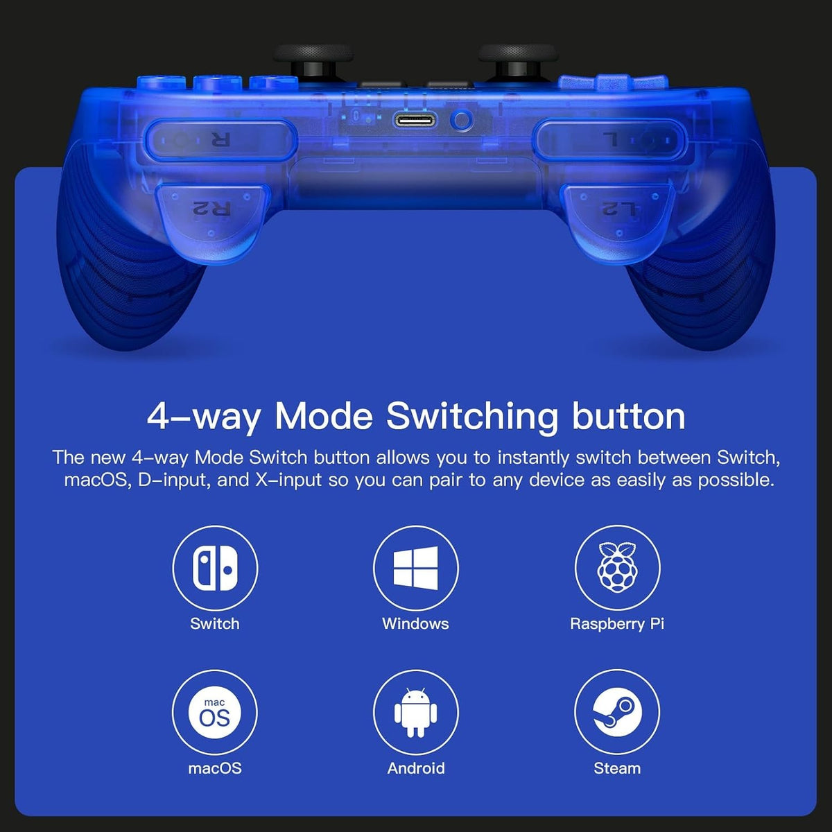 8BitDo Pro 2 Bluetooth Controller Gamepad For Nintendo Switch 2 PC,Window 10/11,Android,Steam Deck Hall Effect Joystick wireless