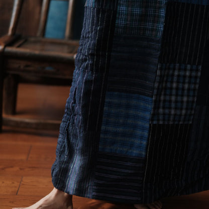 Women Cotton Linen Llong Skirt New Arrival 2025 Autumn Vintage Style Plaid Pattern Loose Comfortable Femae Casual Skirts M2006