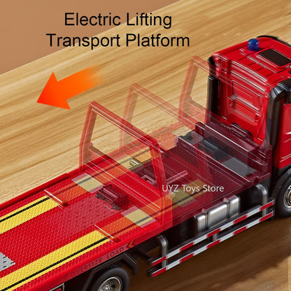 Caminhão de Bomba de Cimento com Reboque de Plataforma Elétrica 1:24, Brinquedos de Modelo, Carro de Liga Fundida, Portas Abríveis, Luz e Som, Veículo Presente para Menino