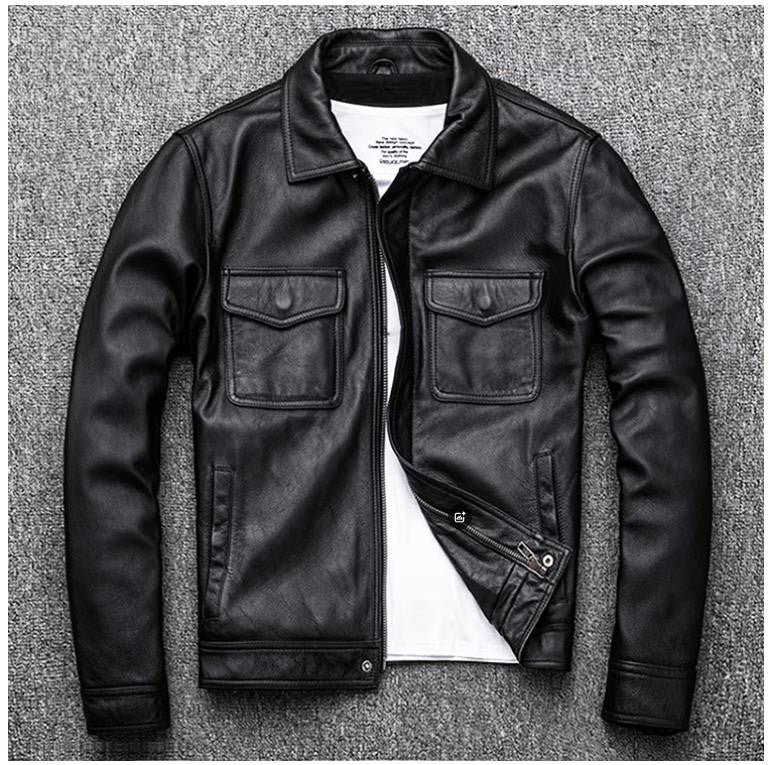Wholesales.100% Genuine Leather jacket.Classic casual black Men cowhide clothes.quality plus size leather coat.Father's gift