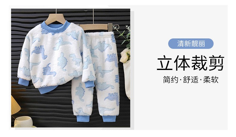 Winter Kids Pajama Set Thick Flannel Sleepwear for Boys and Girls, Warm Fleece Lined Homewear for Toddlers and Children