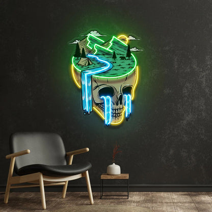 Mountain View Skull Neon Sign Mountain Landscape Neon Pop Art Gifts for Family Office Decor Aesthetic Wall Art