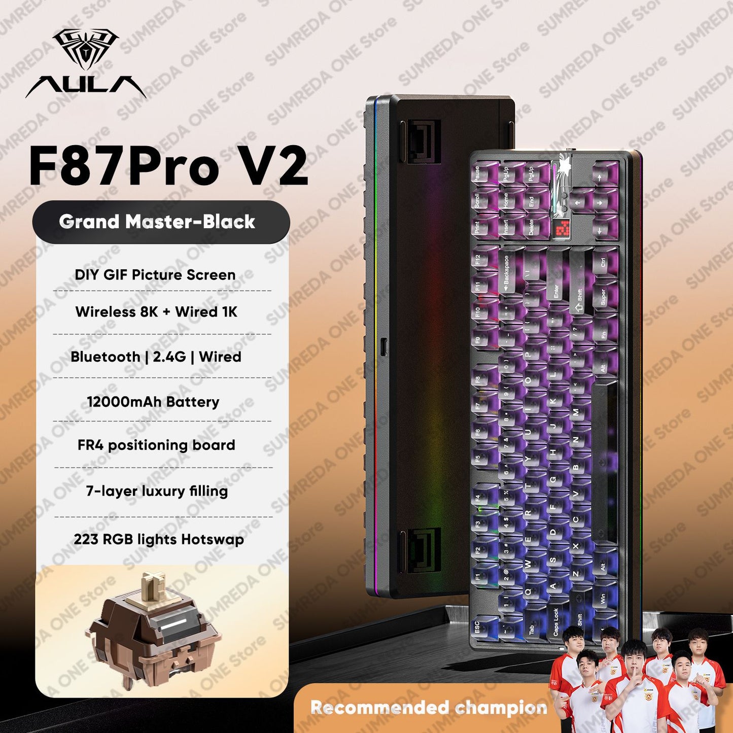 AULA F87 Pro V2 Wireless Gaming Mechanical Keyboard F87Pro V2 Bluetooth 2.4G Wired RGB Hotswap 8K Return 12000mAh Gamer Keyboard
