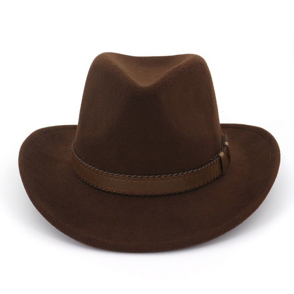 QBHAT Wide Brim Wool Felt Cowboy Fedora Hats with Dark Brown Leather Band Women Men Classic Party Formal Cap Hat Wholesale