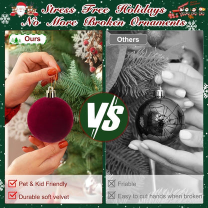 1/30pcs Wine Red Christmas Ball Velvet Round Christmas Balls Xmas Tree Ornaments Ball Hanging Pendants New Year Party Decor
