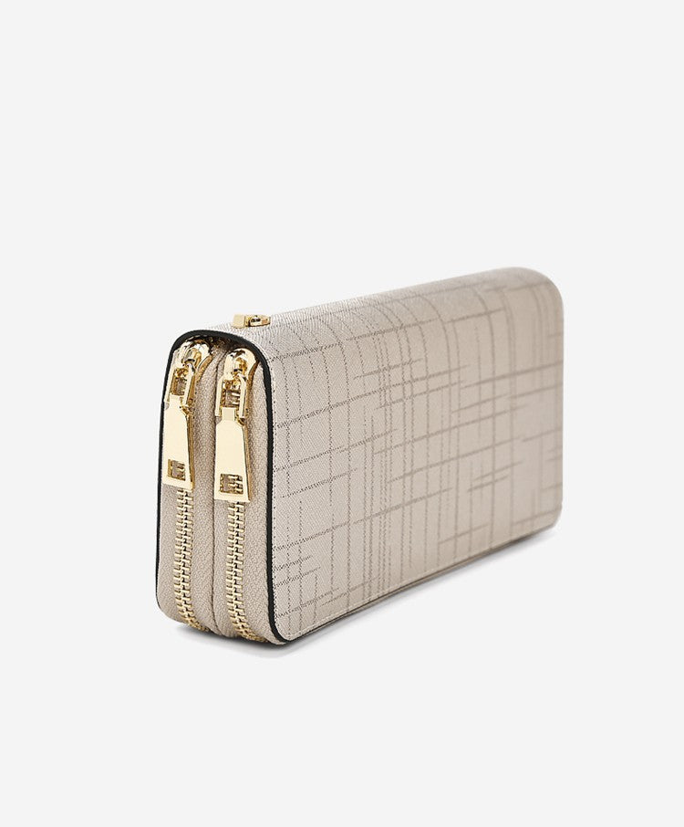 FOXER Split Leather Lady's Wallet Bifold Long Clutch Bag with Wristlet Fashion Card Holder Coin Purse Cellphone Money Bag