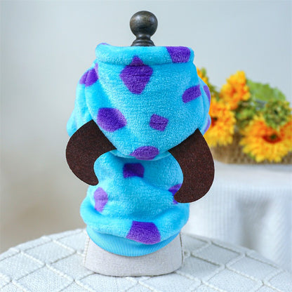 Roupinha de Fleece Super Macio para Animais de Estimação Cachorrinho Outono Inverno Pelúcia Quente Macacão para Cães Quatro Patas Dinossauro Unicórnio Cosplay Roupa para Gatos