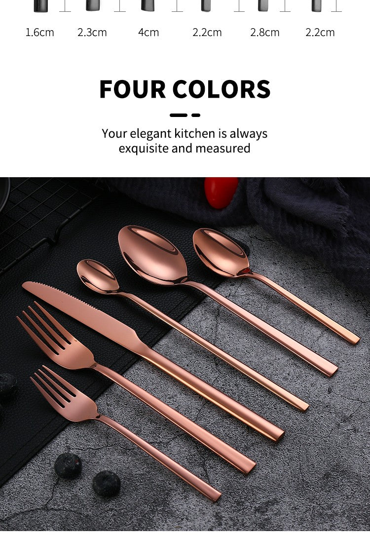 Conjunto de Talheres Ocidentais Pretos para Jantar 6 Peças Conjunto de Talheres de Aço Inoxidável Faca Garfo Colher de Chá de Gelo Conjunto Clássico de Talheres para Festa