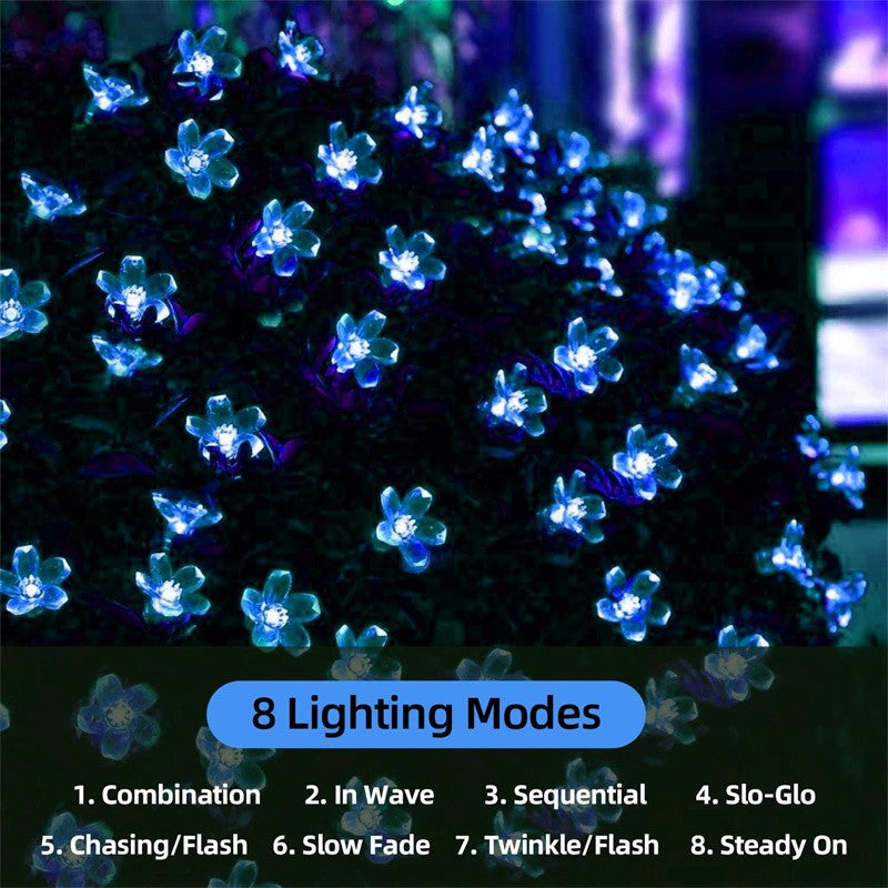 Solar Cherry Garden Blossom Flower Lights Garlands String Lights Solar Outdoor Waterproof Christmas Decoration Lamp