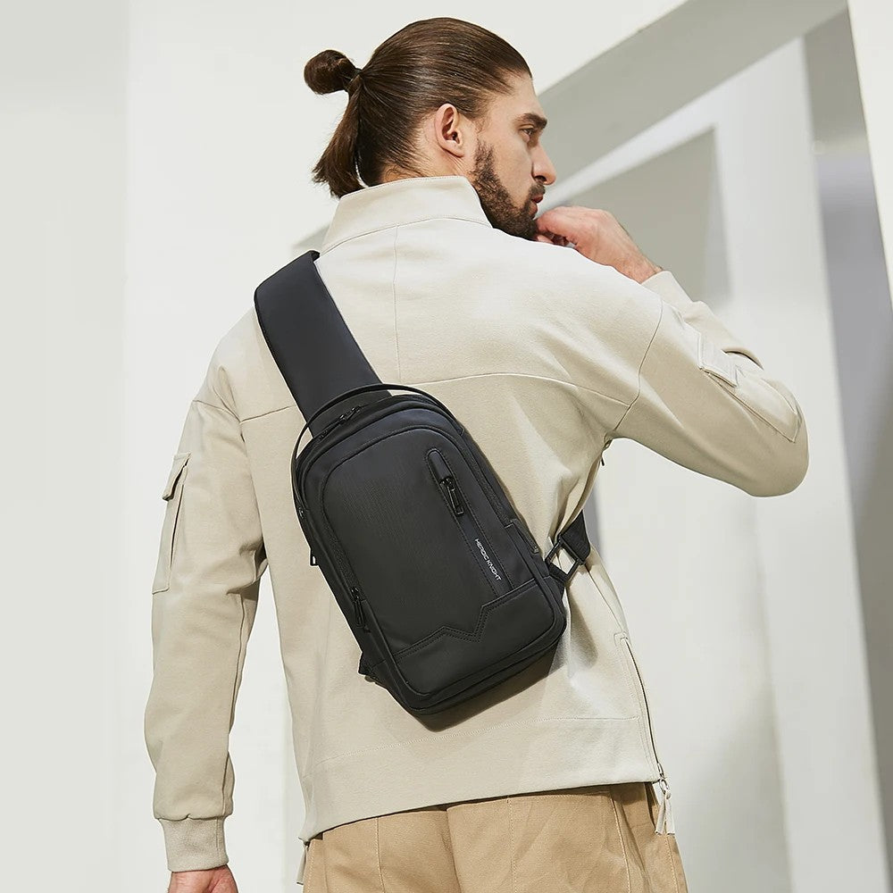 HK Waterproof Men's Shoulder Bag Lightweight Crossbody Bag Oxford Casual Satchel with USB Port Commute Business Chest Bag Male
