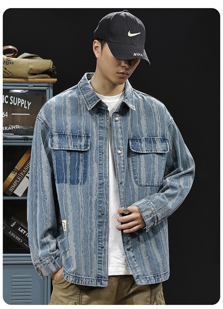 2025 Spring and autumn new fashion men retro denim cargo shirt casual simple shirt blouse
