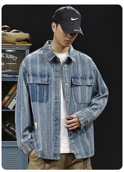 2025 Spring and autumn new fashion men retro denim cargo shirt casual simple shirt blouse