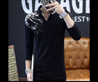 Stand Collar Man Pullovers Tight Bulk Spring Tops Sweatshirts Elasticity Designer Casual Social Quotes Slim Fit T Shirt for Men