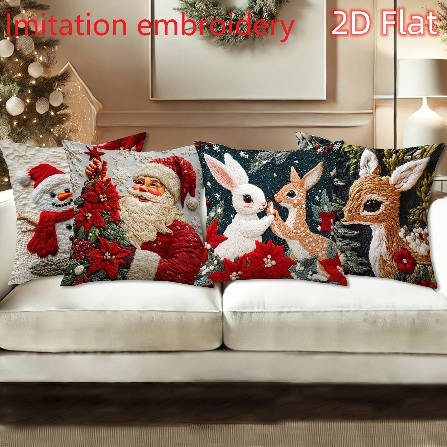 1pcs 2D Christmas Pillow Cover Xmas Party Decoration 2025 Xmas Holiday Santa Claus Pillow Cover Navidad Natal New Year Gift 2026