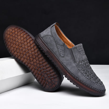 New 2024 Handmade Leather Men Shoes Design Fashion Sneakers Slip On Loafers Summer Mesh Breathable Casual Shoes Men Driving Flat