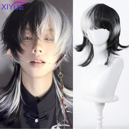 Wolf tailed Mullet Wig Mullet Head Wigs with Bangs Synthetic Straight Anime Men red Hair Wig for Daily Party Cosplay