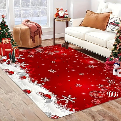 VIKAMA Red Festive Christmas Carpet Snowflake Bedroom Bedside Live Room Carpet Large Area Rugs for Living Room Home Decor