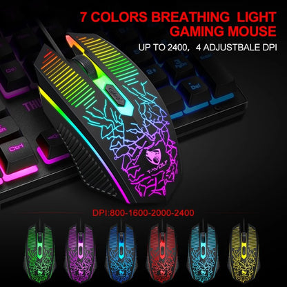 Teclado e Mouse Com Fio TF31 Conjunto Retroiluminado RGB Impermeável Luminoso Teclado de 104 Teclas Mouse com DPI Ajustável e Mouse Pad de Brinde